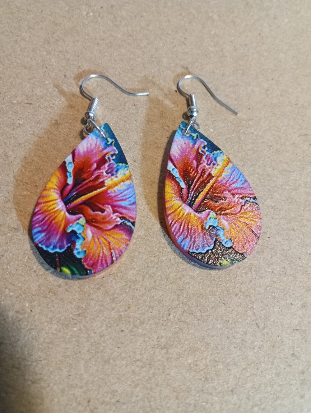 Vibrant Pink Tropical Floral Teardrop Earrings